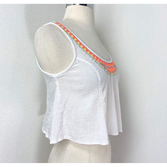 Decree White Cotton Tank Top Small Crop Cami Sequins Embroidered Festival Boho - Picture 7 of 9
